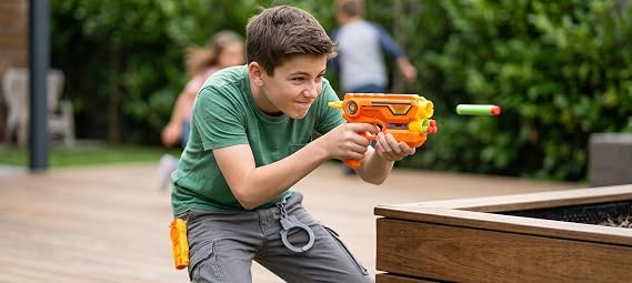 Foam dart blaster with 3 darts, toy handcuffs, and waist holster