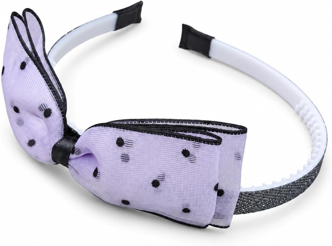 Girls' headband with a purple and black polka dot bow, elegant bow design, for everyday use, suitable for occasions, trendy hair accessory, one piece