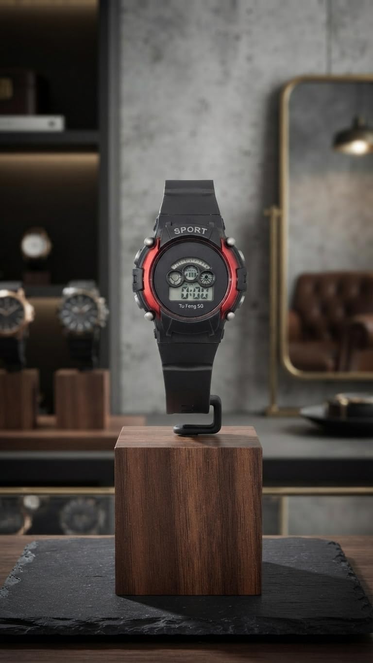 Luminous Sports Digital Watch with Adjustable Strap (Red)