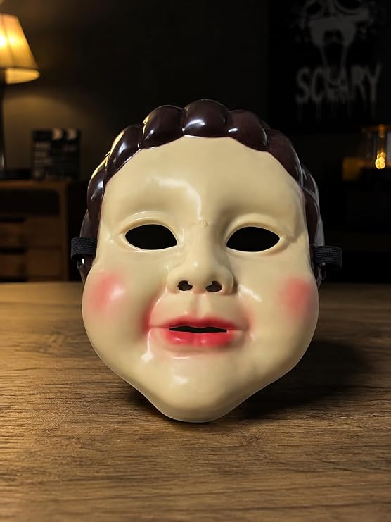 Plastic doll face masquerade mask with an elastic band