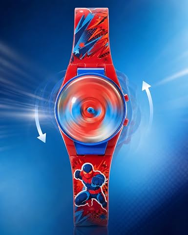Cartoon-design digital watch for kids with a fun rotating cover, electronic wristwatch with a clear display and bright-colored strap, a perfect gift for boys and girls
