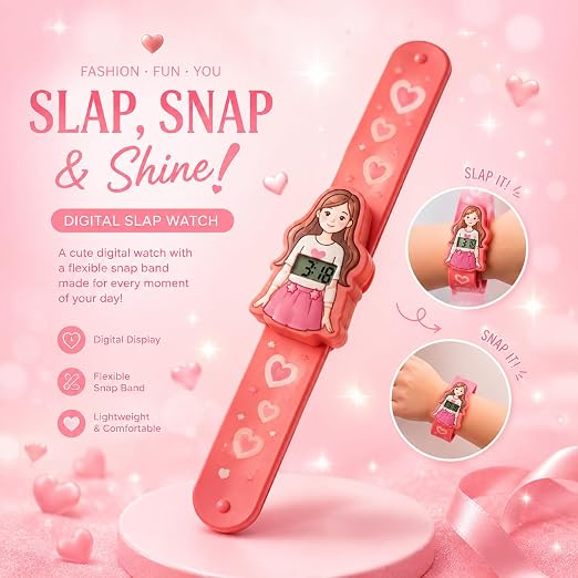 Kids' digital slap-on bracelet watch, silicone wristwatch for boys and girls, easy-to-read LED screen