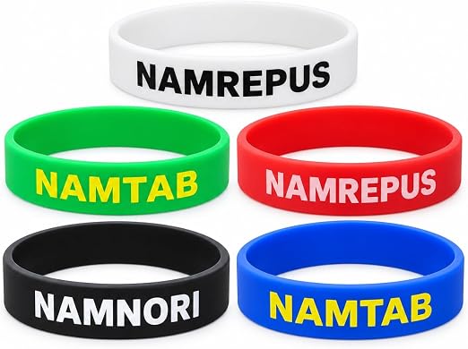 Set of sports and motivational silicone wristbands, a collection of 5 pieces in various distinctive colors, featuring bold, modern logos suitable for athletes and everyday use by both men and women.
