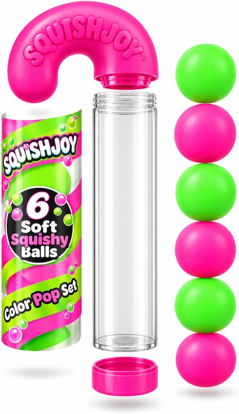 Squishy Stress Relief Ball Set (6 Colorful Balls - 4 cm) in an Elegant Display Box - Flexible Squeeze Toys with a Soft Texture for Kids and Adults | FIRST CHOICE