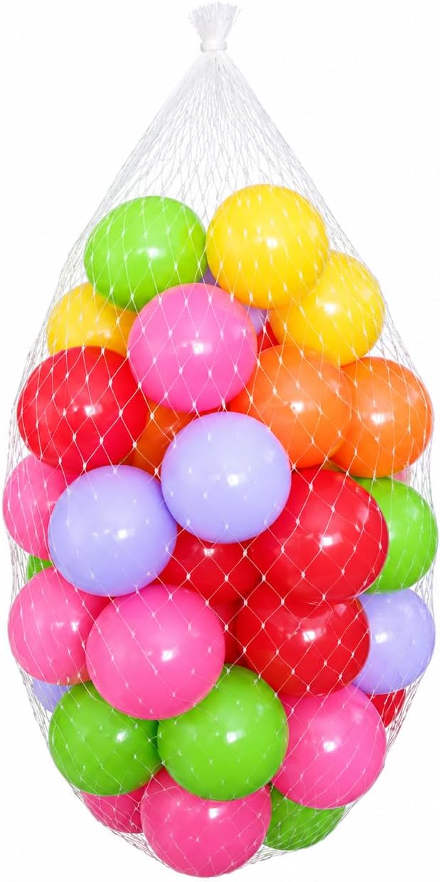 Set of 45 colorful plastic balls with a mesh storage bag
