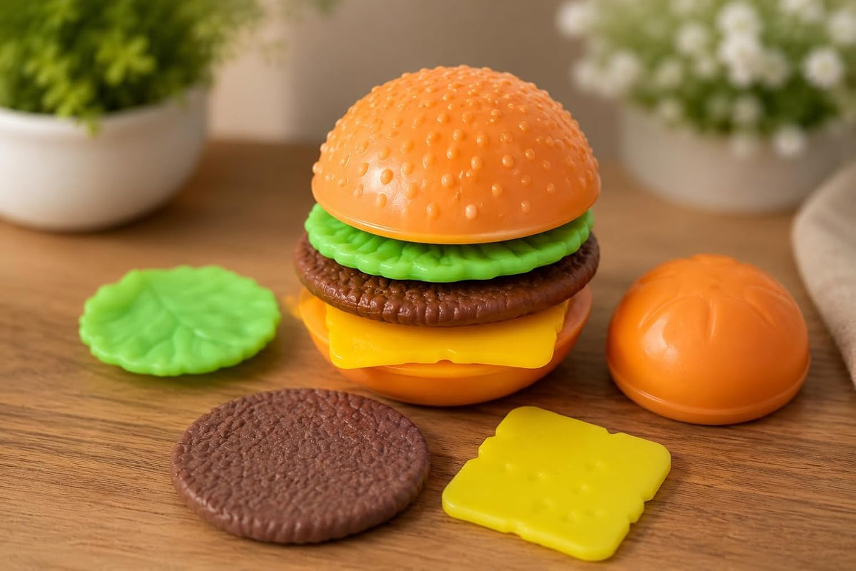 Sensory burger fidget toy with detachable pieces