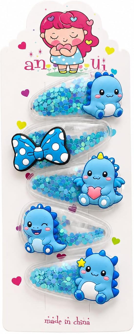 First Choice Decorative Hair Clips for Girls - Set of 5 Hairpins with Creative Cartoon Design - Trendy Glitter Styling Accessories for Everyday Use and Gifts