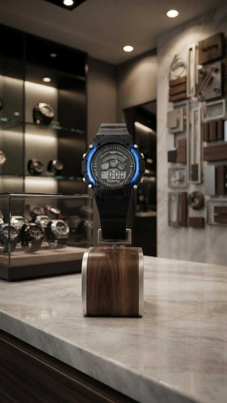 Digital sports wristwatch with light and adjustable strap
