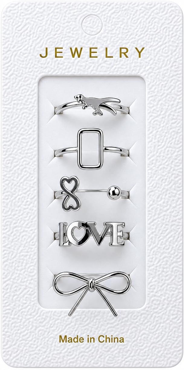 5-piece women's ring set with assorted designs