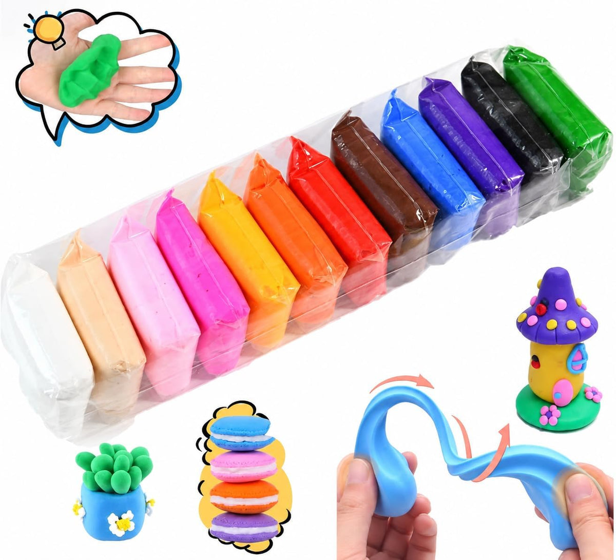 Flexible polymer clay, multi-color set (12 colors)