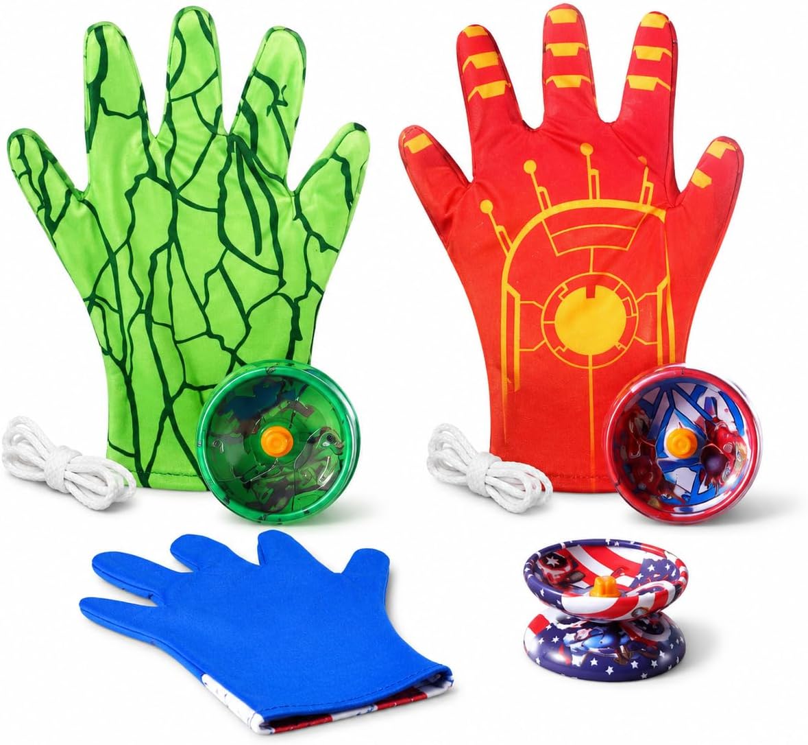 Yoyo set with fabric glove and pull string