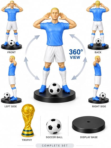 A football player figurine with a trophy, a ball, and a display base