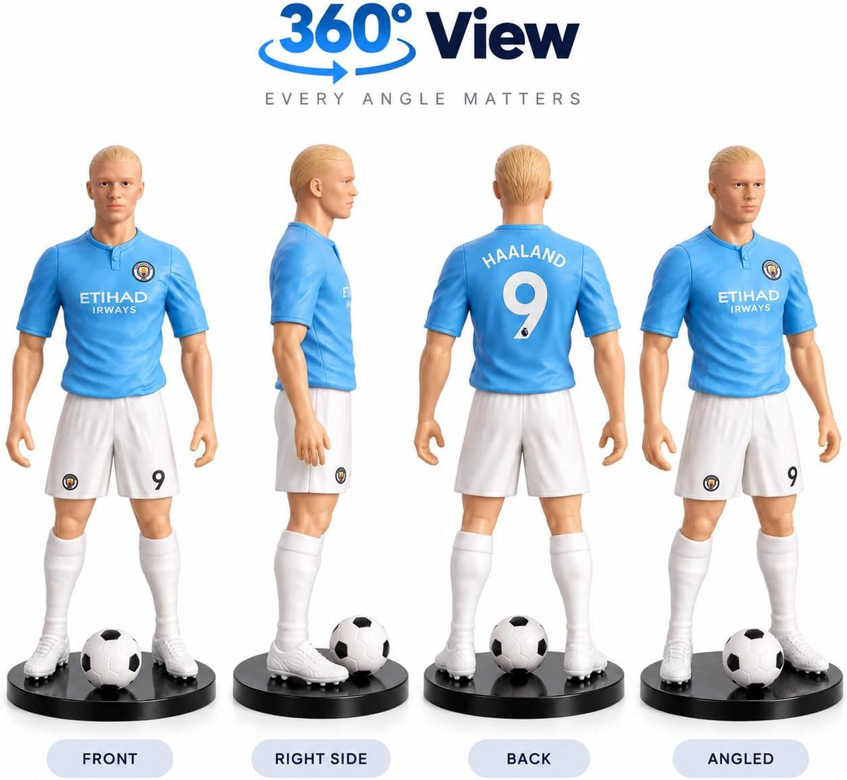 Football player figurine with a circular base and a ball