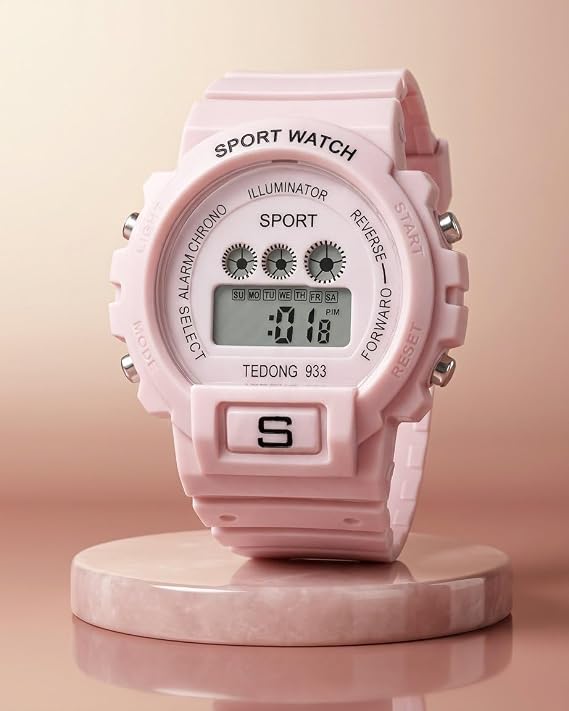 Sports digital wristwatch with a 25 cm silicone strap