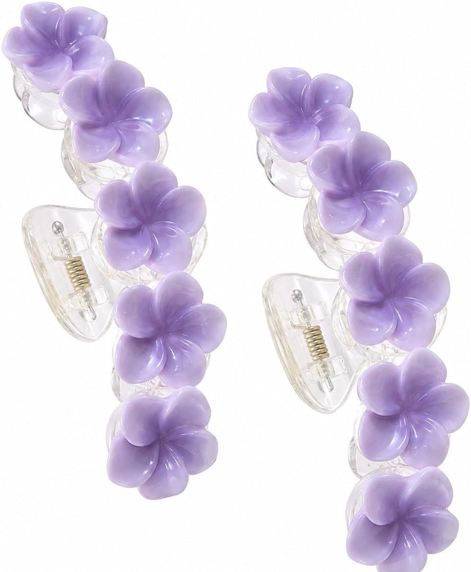 Transparent plastic hair clips with an attractive flower design for secure everyday hair styling and coordinating women's accessories for girls and women with high efficiency and distinctive elegance, one piece (purple)