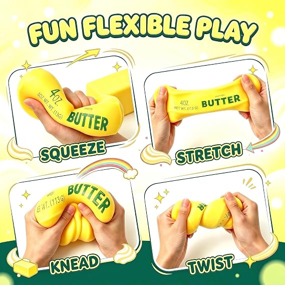 Super Soft Slow-Rising Crunchy Butter Squishy Toy for Stress Relief, Flexible Sensory Squeeze Toy 132g Size 13×5cm Yellow - | FIRST CHOICE