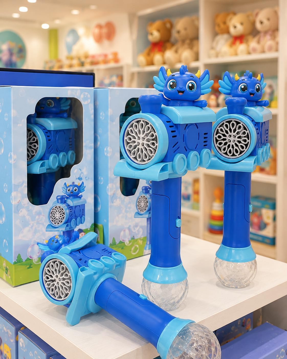 Automatic train-design bubble gun with lights