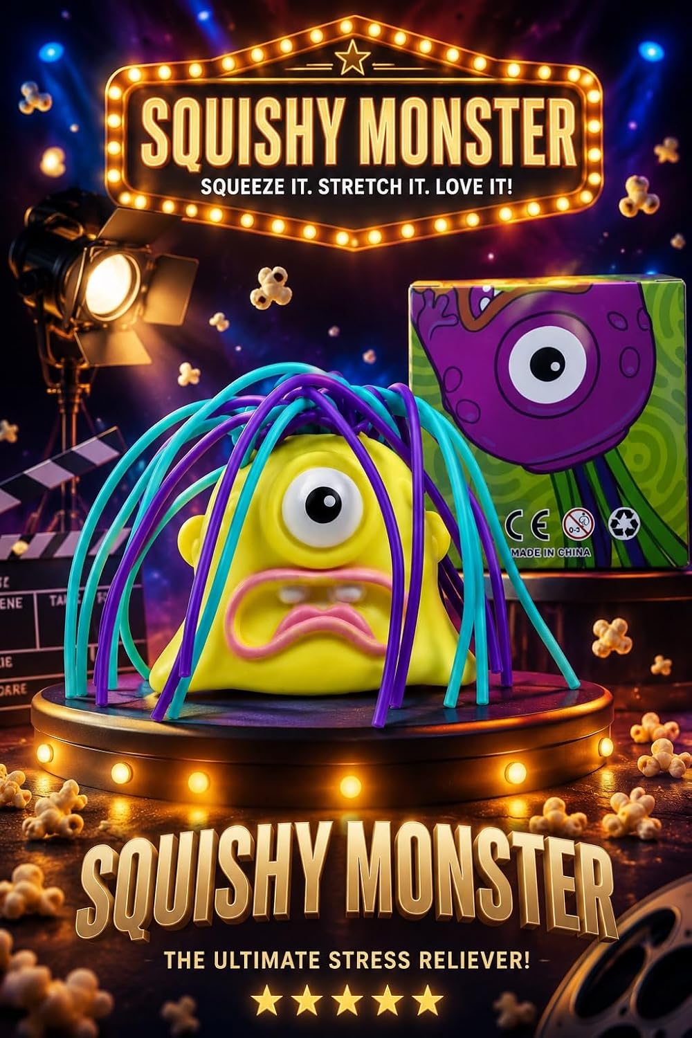 Multicolor stretchable and squeezable monster toy