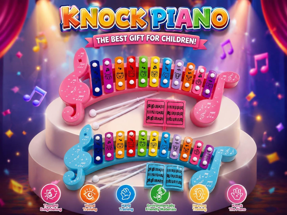 10-key colorful musical xylophone with mallets and a music booklet
