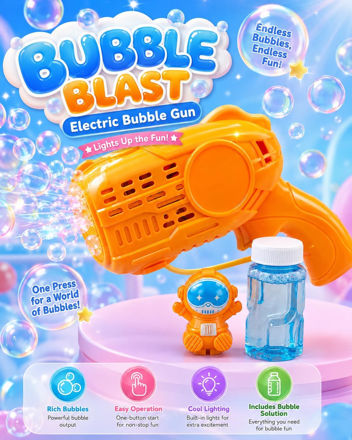Automatic bubble gun, modern-designed bubble blaster with multiple holes, perfect toy for parties and outdoor activities from First Choice