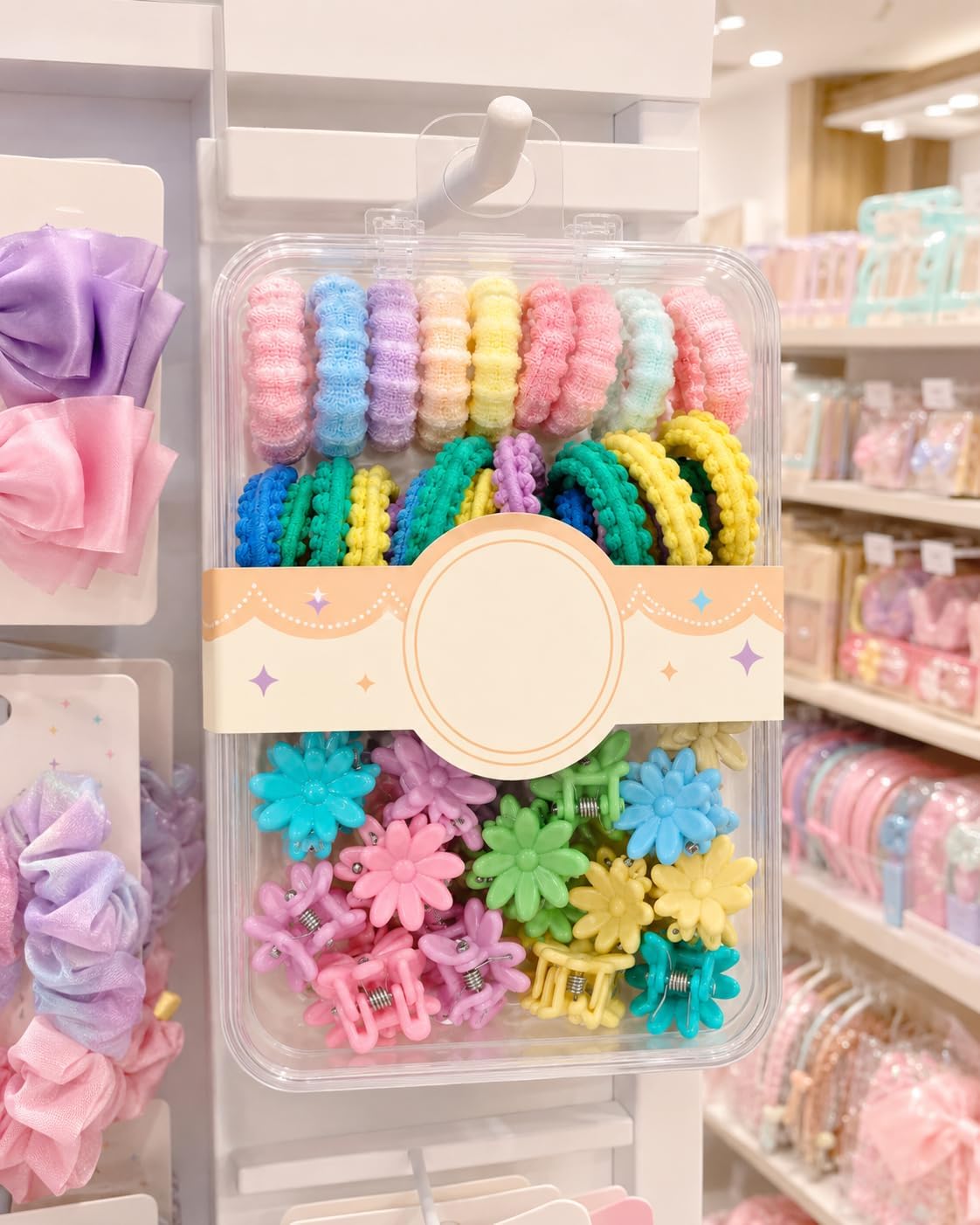 Girls' hair accessory set including hair ties and flower clips