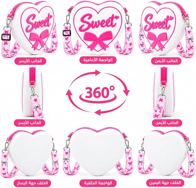 Heart-shaped shoulder bag with a bow and adjustable shoulder strap