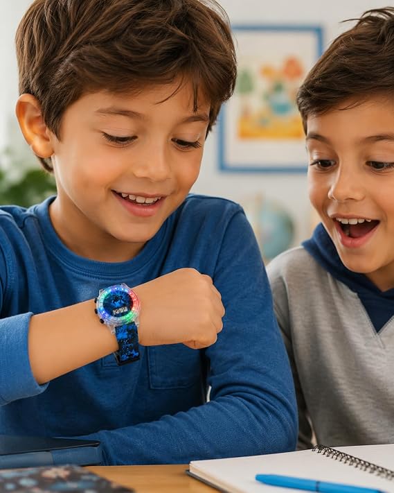 Kids' digital watch with a silicone strap and cartoon design
