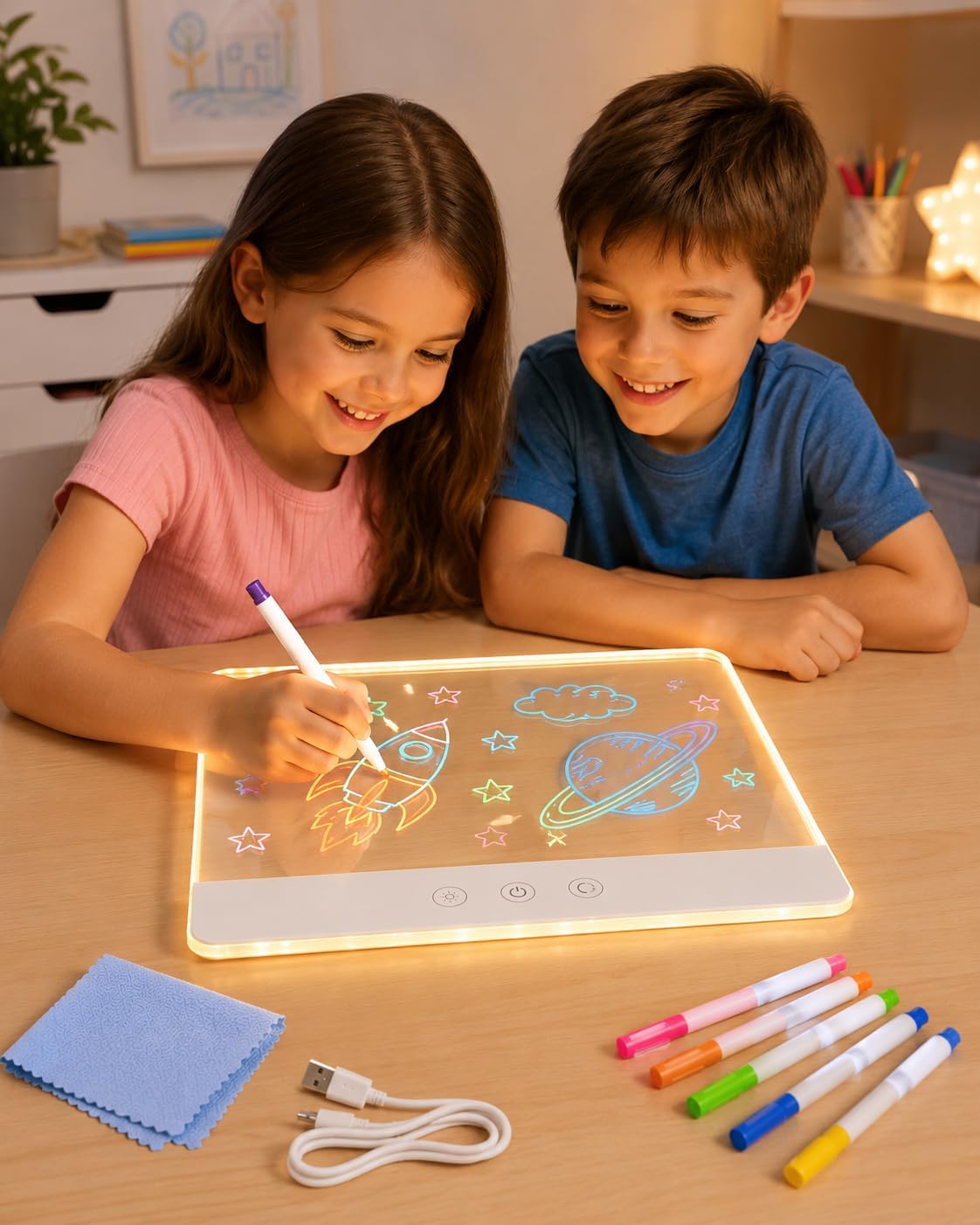 LED acrylic writing board with markers and cleaning cloth