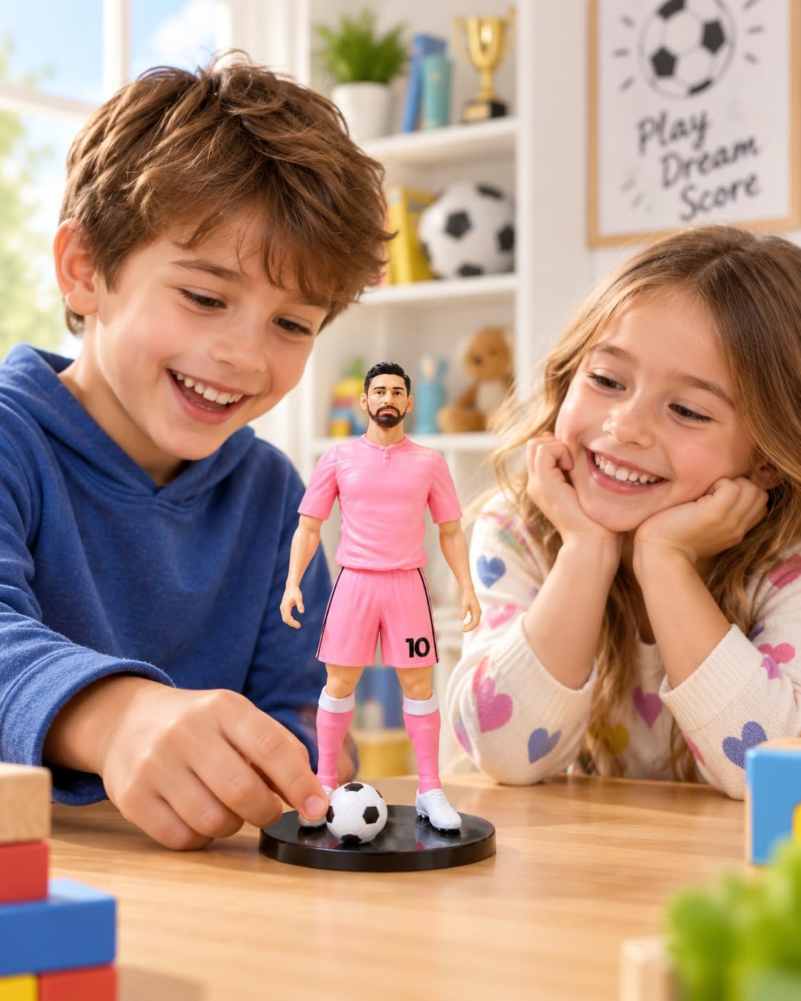 Football player souvenir figurine with a circular base and a ball (20 cm)