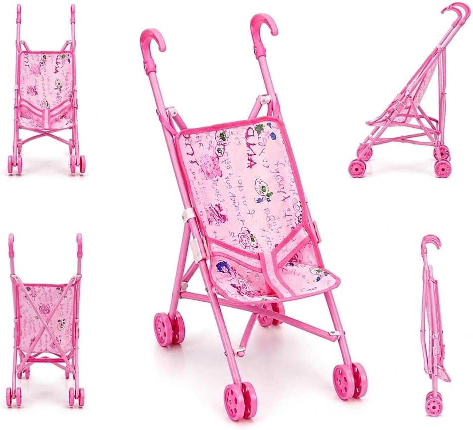 Pink foldable toy stroller for dolls