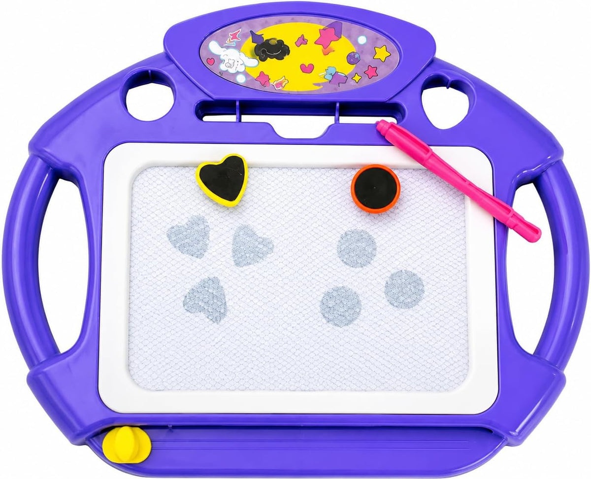 Erasable drawing board 30×25 cm with pen, stamps, and side handles