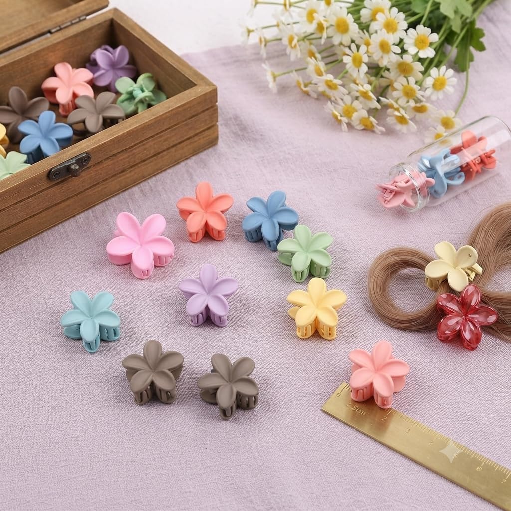 First Choice small flower hair clip set, (6 pieces), size 1.5 cm, multi-colored claw clips.