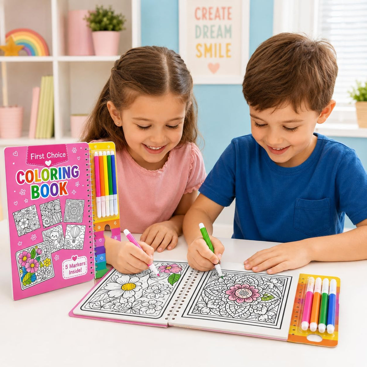 Coloring book with 5 crayons