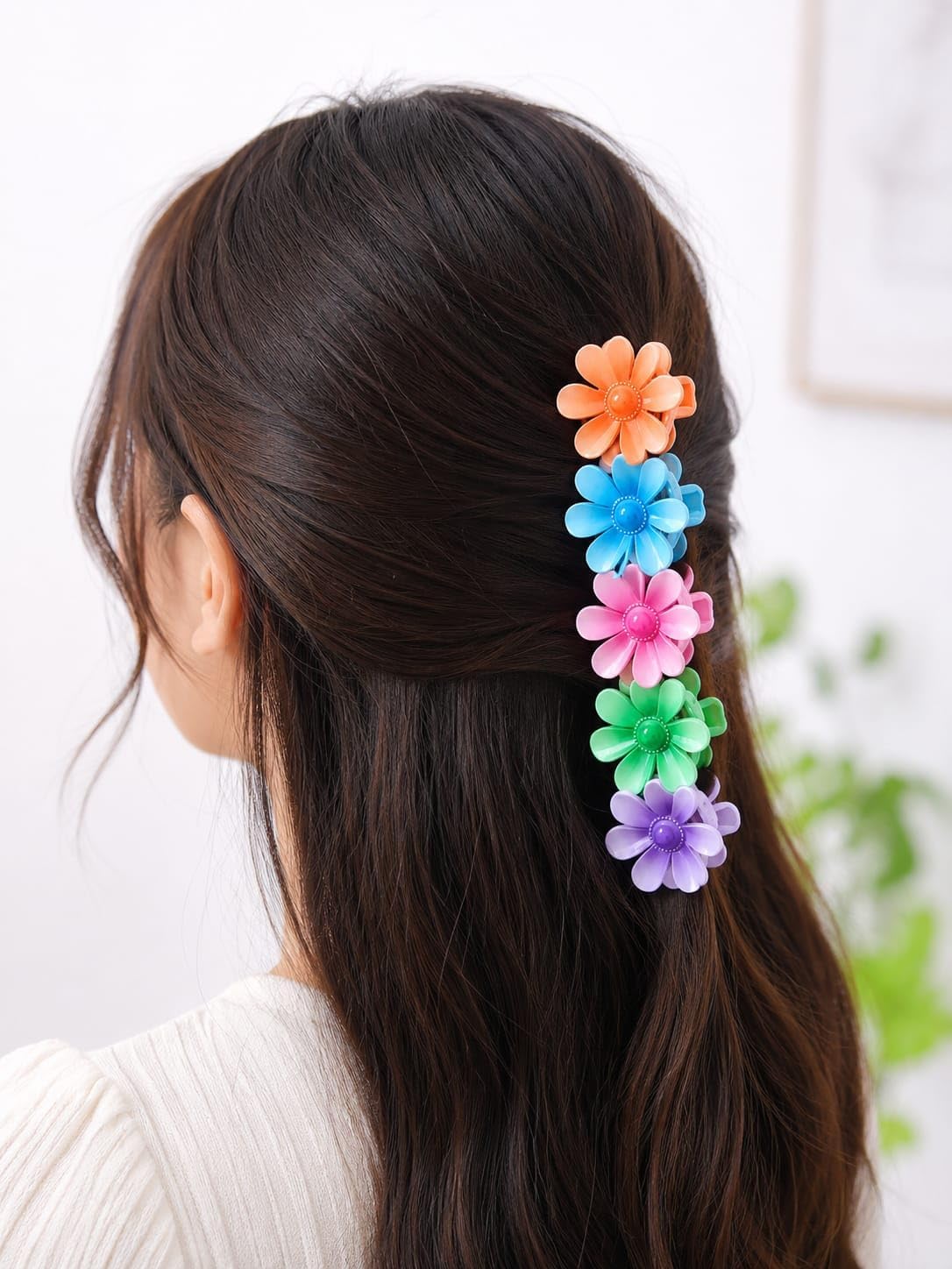 Hair clips with flower design in various colors for girls and women 5 clips in the card, flower design, various colors, firm and practical, hair accessories