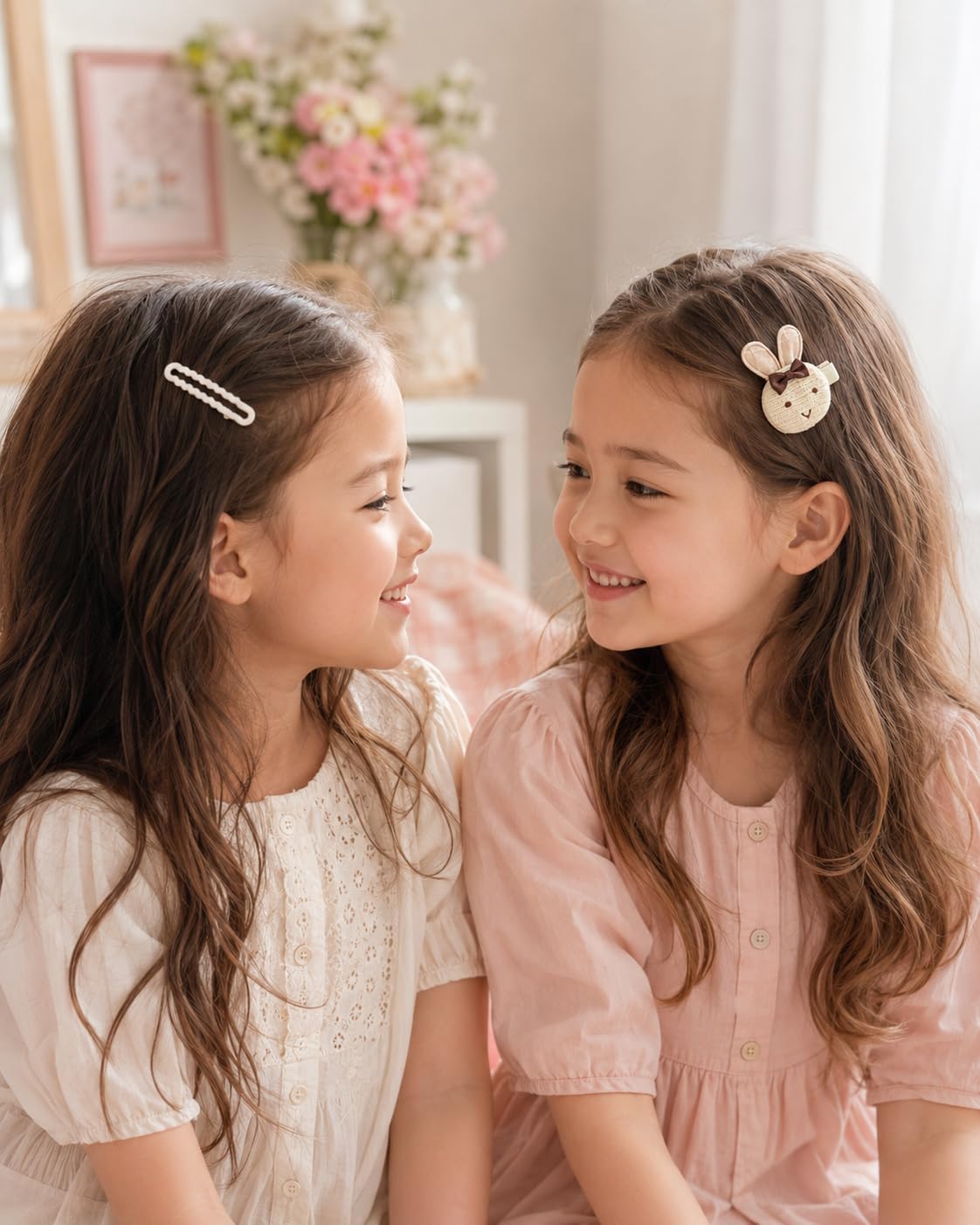 Special set consisting of a children's hair clip with a soft smiley face design - Cute Korean hair clip with decorative accessories - Stylish hair accessories for girls and women - Two pieces (White)