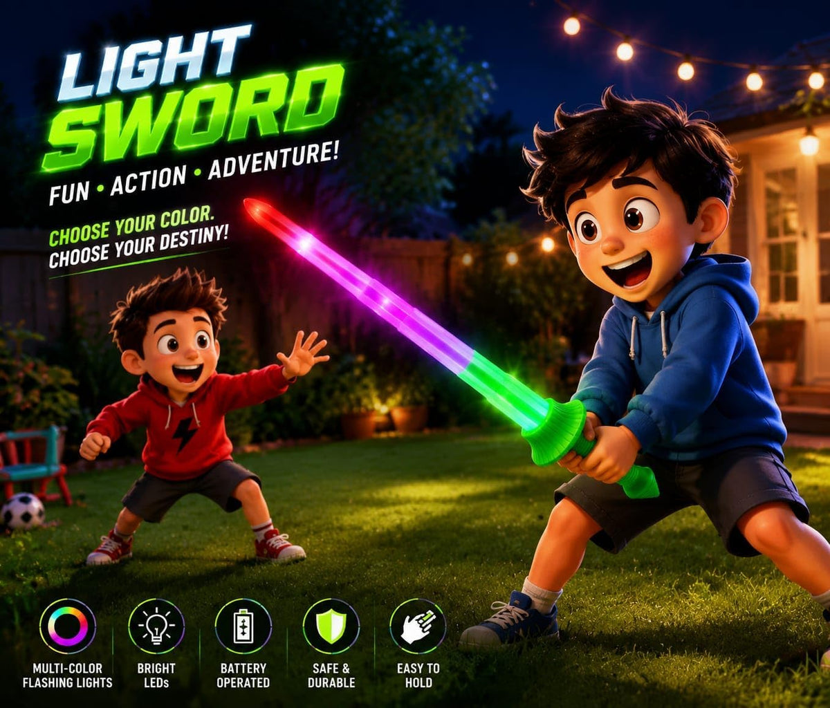 Extendable LED light-up plastic sword