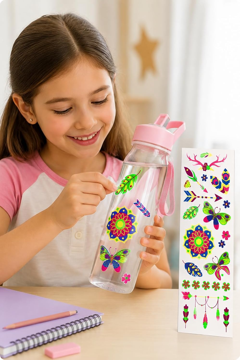 3 pieces of colorful temporary tattoos for kids with butterfly and geometric designs, water-based and skin-safe, easy to apply and remove, perfect for parties and recreational activities
