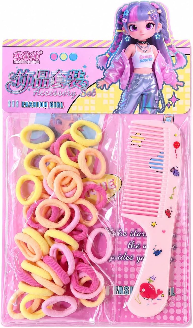 Hair tie and comb set (1 piece) in assorted colors