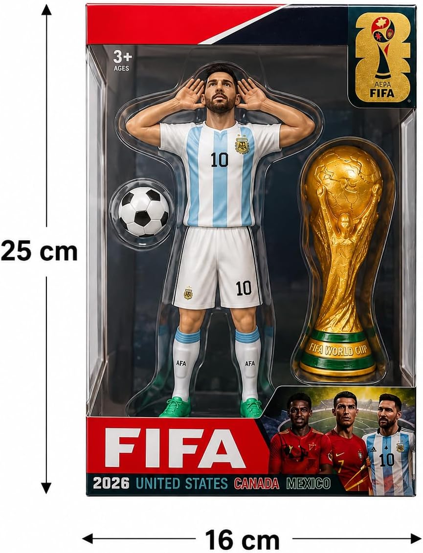 25 cm football player figure number 10 with the World Cup and a ball