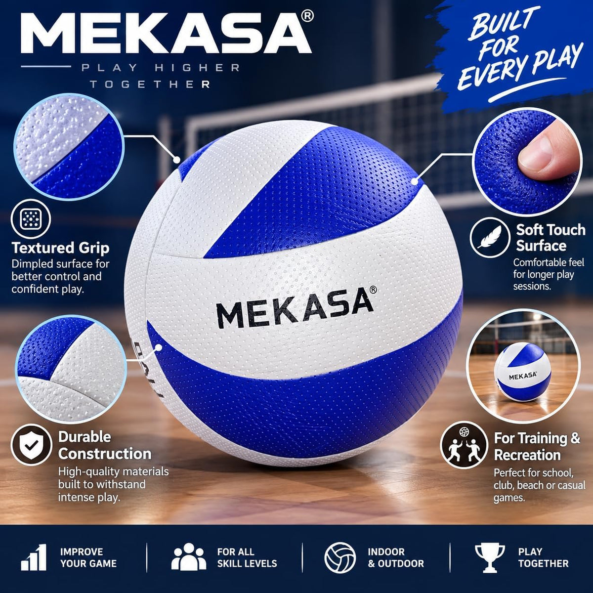 Volleyball for training and matches, blue and white design, waterproof