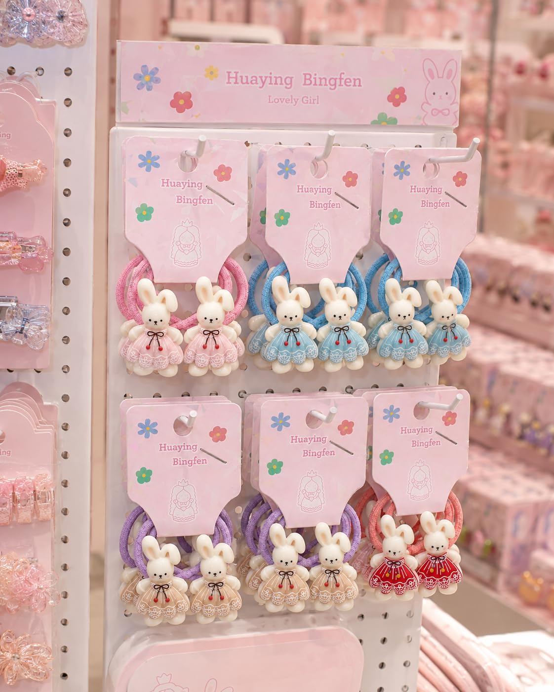 Flexible hair ties for girls with cute cartoon rabbit figures, soft, strong, and colorful elastic ponytail holders for girls' hair accessories, in various shapes (2 packs of 4 pieces)