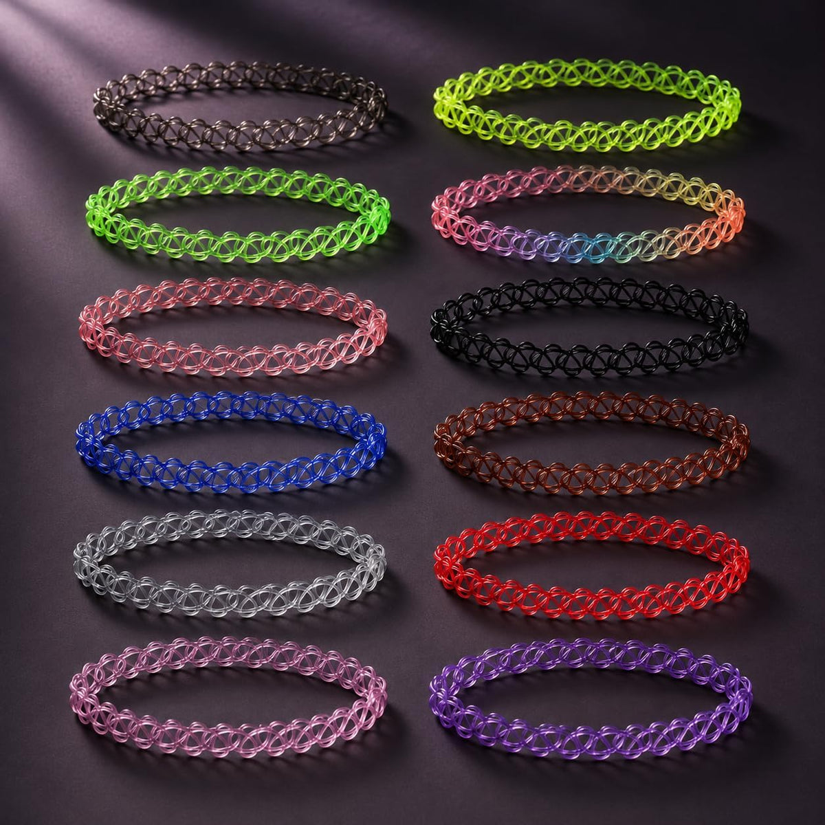 Set of 12 classic stretchy tattoo choker necklaces
