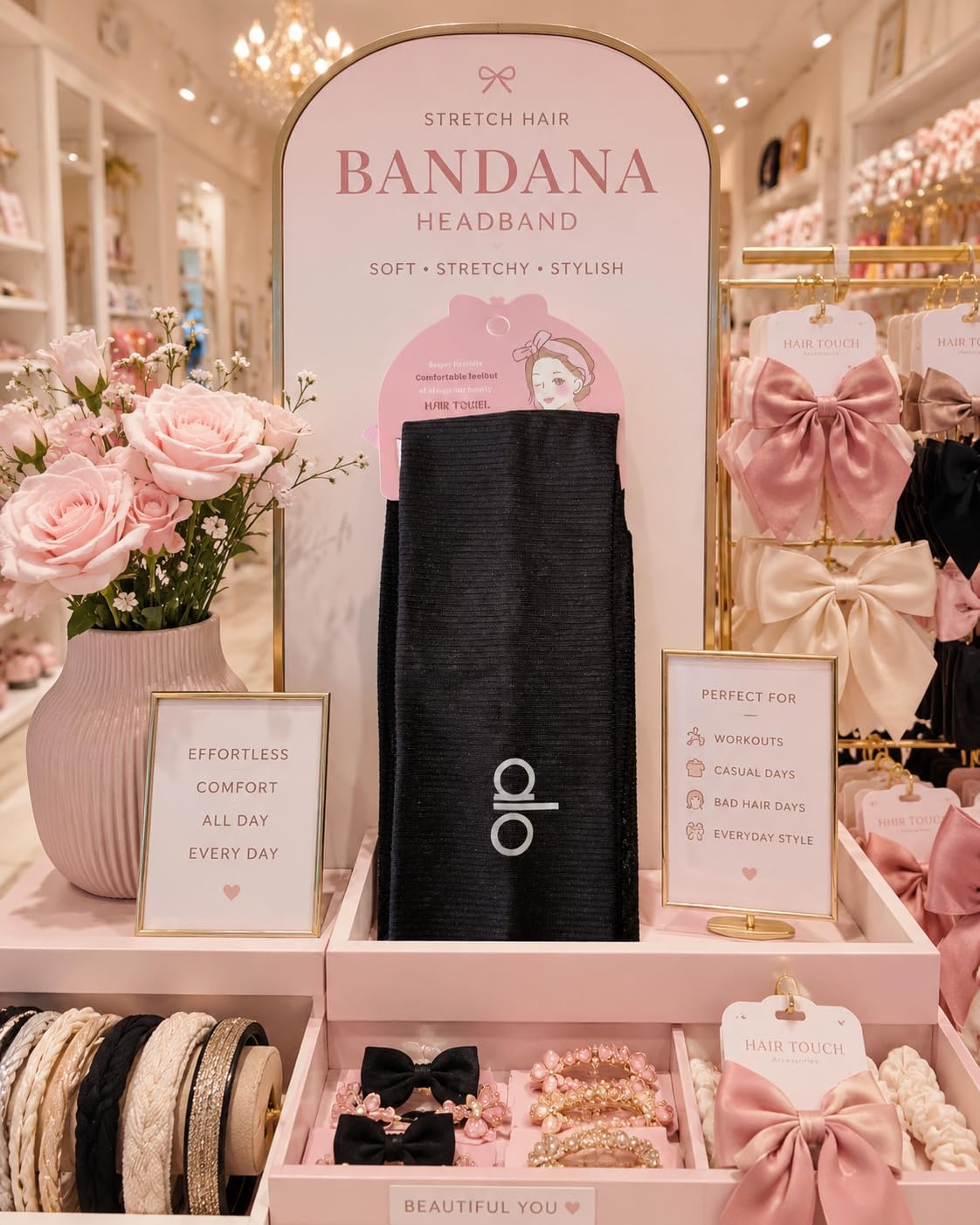 Soft headband (bandana), flexible and sweat-absorbent hairband for fitness, lightweight and comfortable hair accessory for women, black color