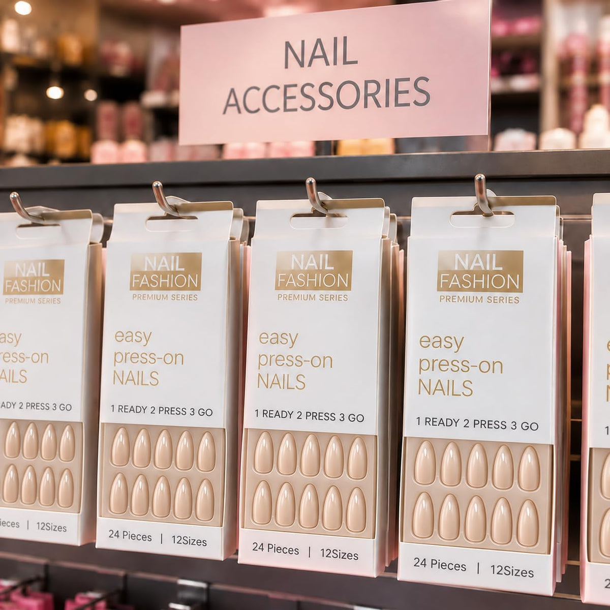 Matte Almond Press-on Nails, 24 Pieces, 12 Sizes (Light Beige)