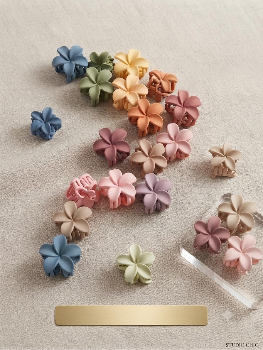 First Choice small flower hair clip set, (6 pieces), size 1.5 cm, multi-colored claw clips.