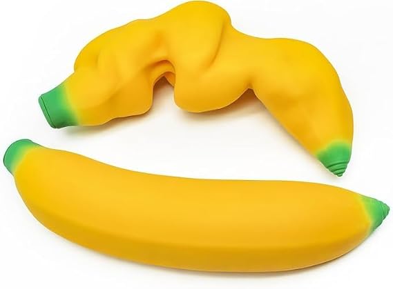 Realistic banana sensory toy that can be squeezed and stretched