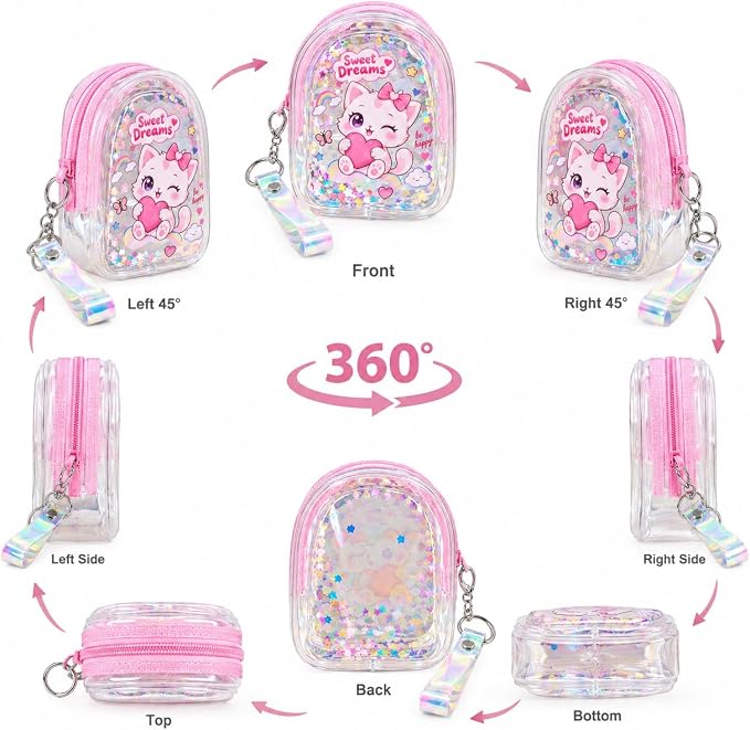 Small transparent handbag with a charm and metal ring