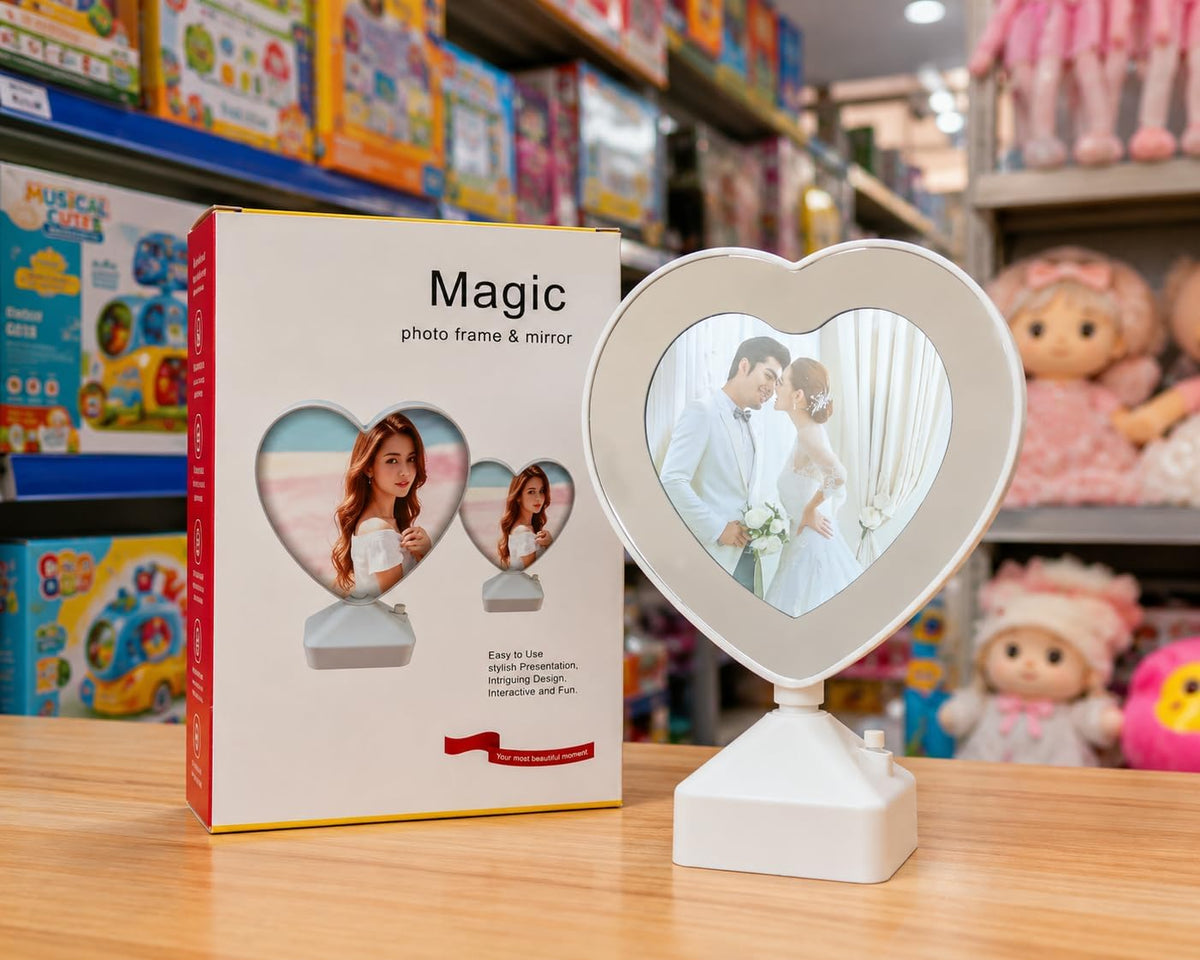 2-in-1 Heart-Shaped LED Desk Mirror and Photo Frame