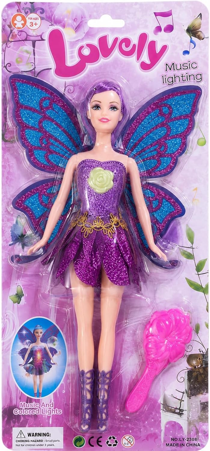 38 cm fairy doll with butterfly wings, music, and lights