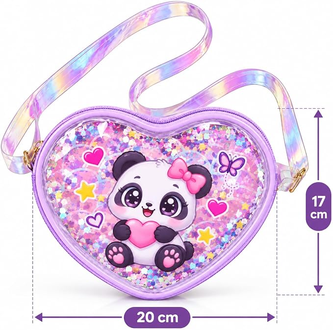 Sequin-shake heart shoulder bag 20×17 cm with transparent reflective shoulder strap